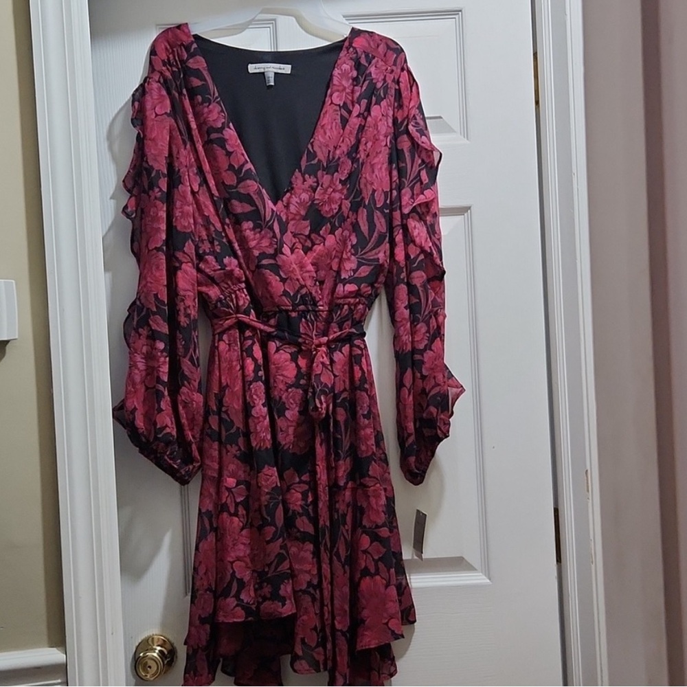 Danny & Nicole Black and Pink Floral Long Sleeve Dress